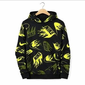 Nike Dri-Fit Yellow Boys Sporty Spellout Flame Skater Hoodie Size XL